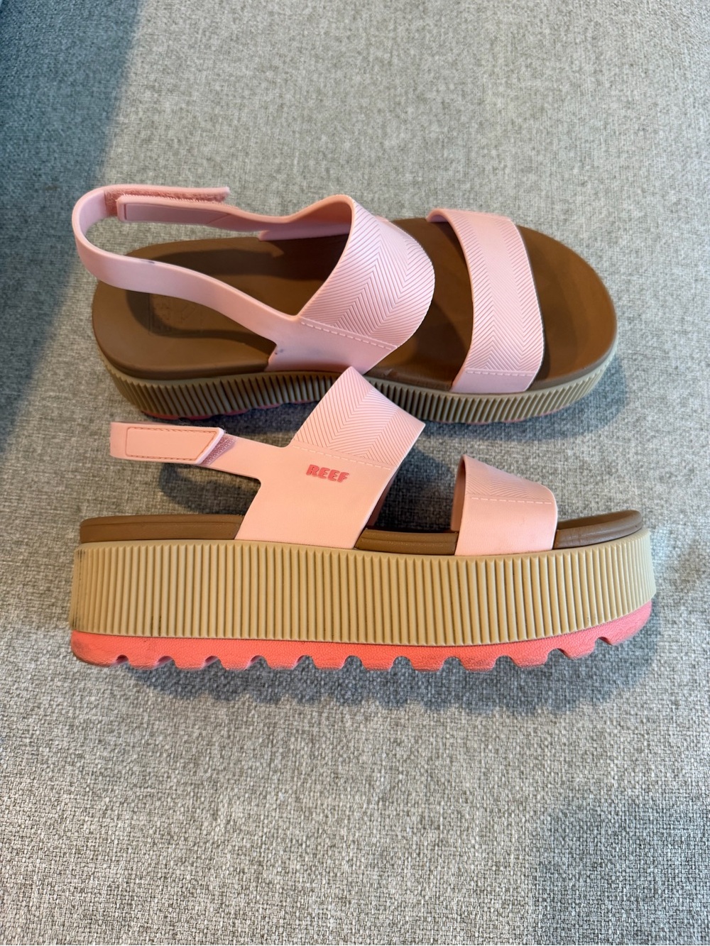 Reef Water Vista Platform Pink/Coral and Tan Platform Slingback Sandals